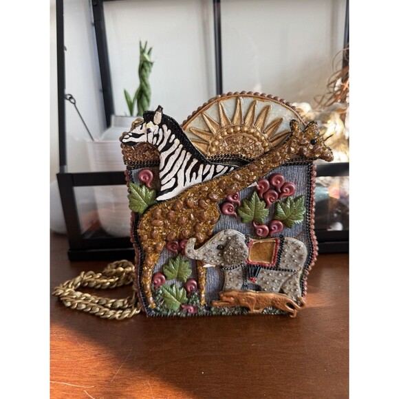 Mary Frances Handbags - VTG Mary Frances 1738 PURSE Crossbody Chain -Africa Zebra, Giraffe,Elephant READ